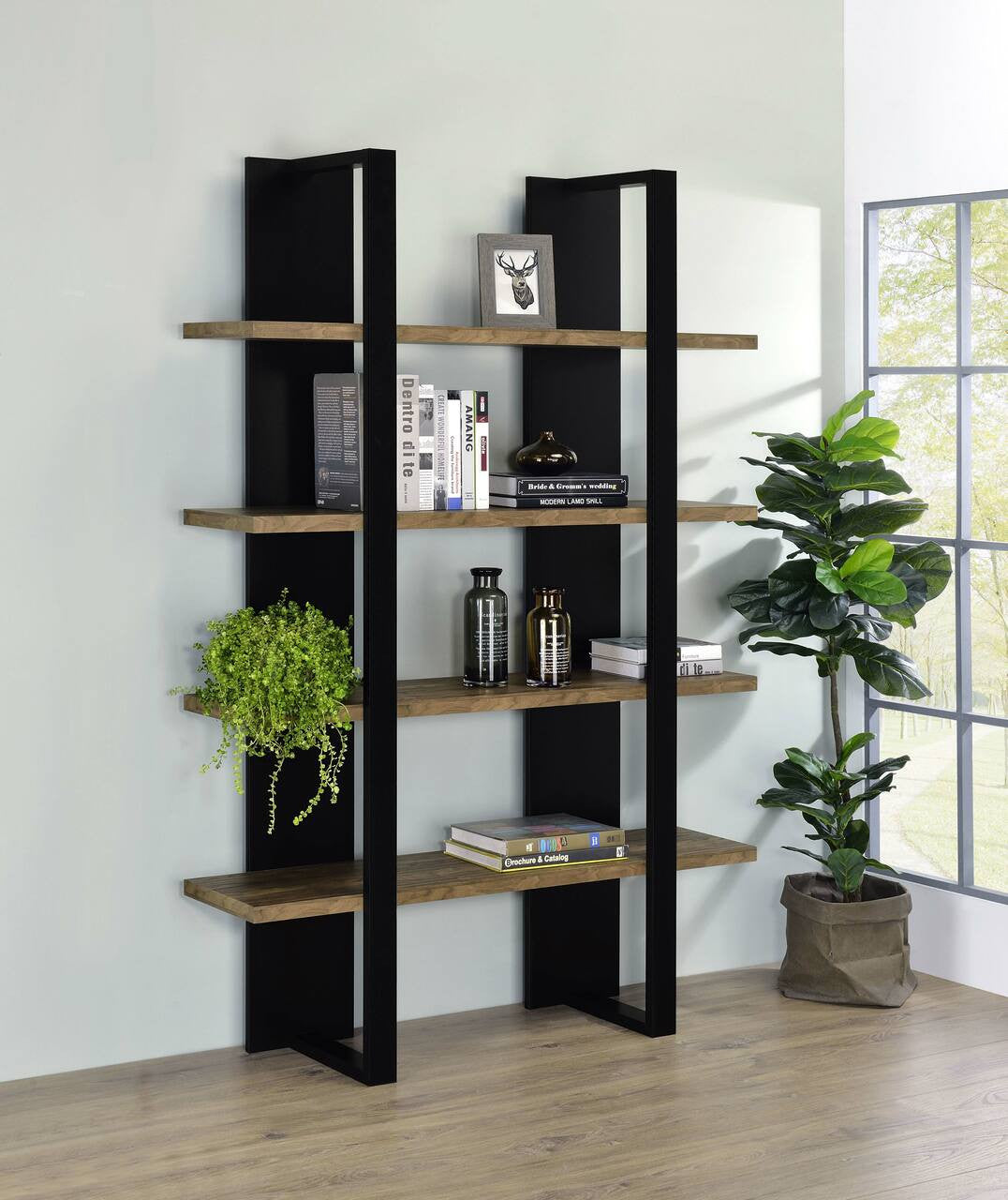 Danbrook Bookcase with 4 Full-length Shelves (Black)