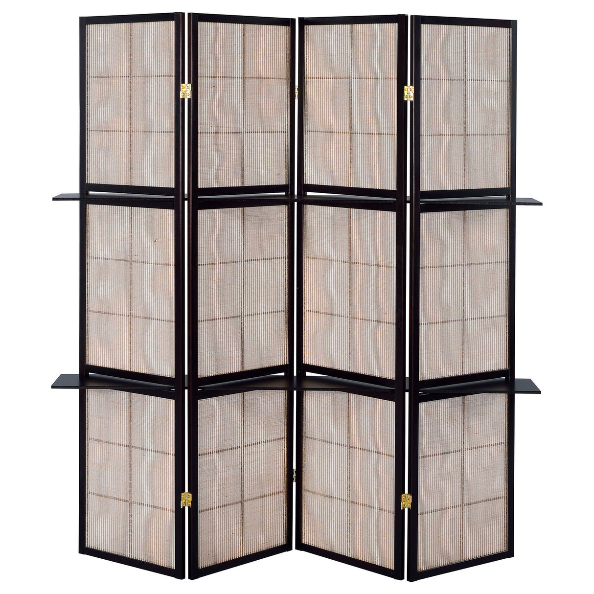 Iggy 4-panel Folding Screen with Removable Shelves Tan and Cappuccino