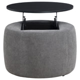 Tesoro Upholstered Round Lift Top Storage Ottoman Grey and Black