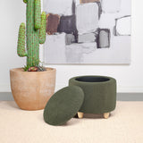 Valia Faux Sheepskin Upholstered Round Storage Ottoman Green