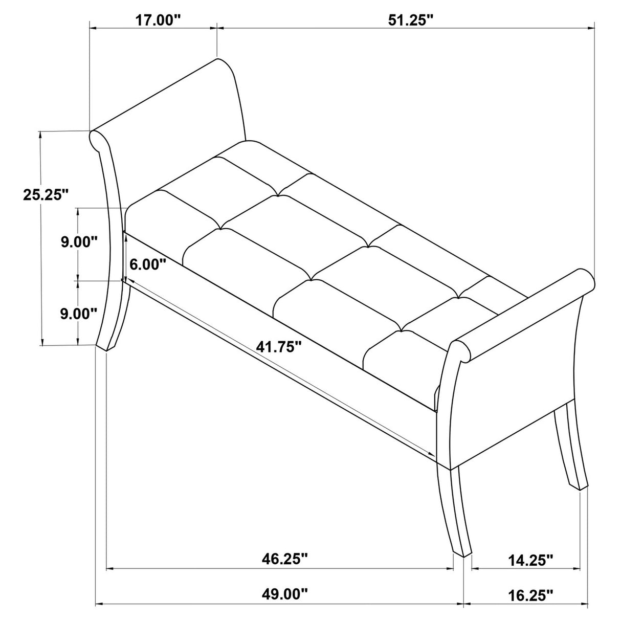 Farrah Upholstered Rolled Arms Storage Bench Silver and Black