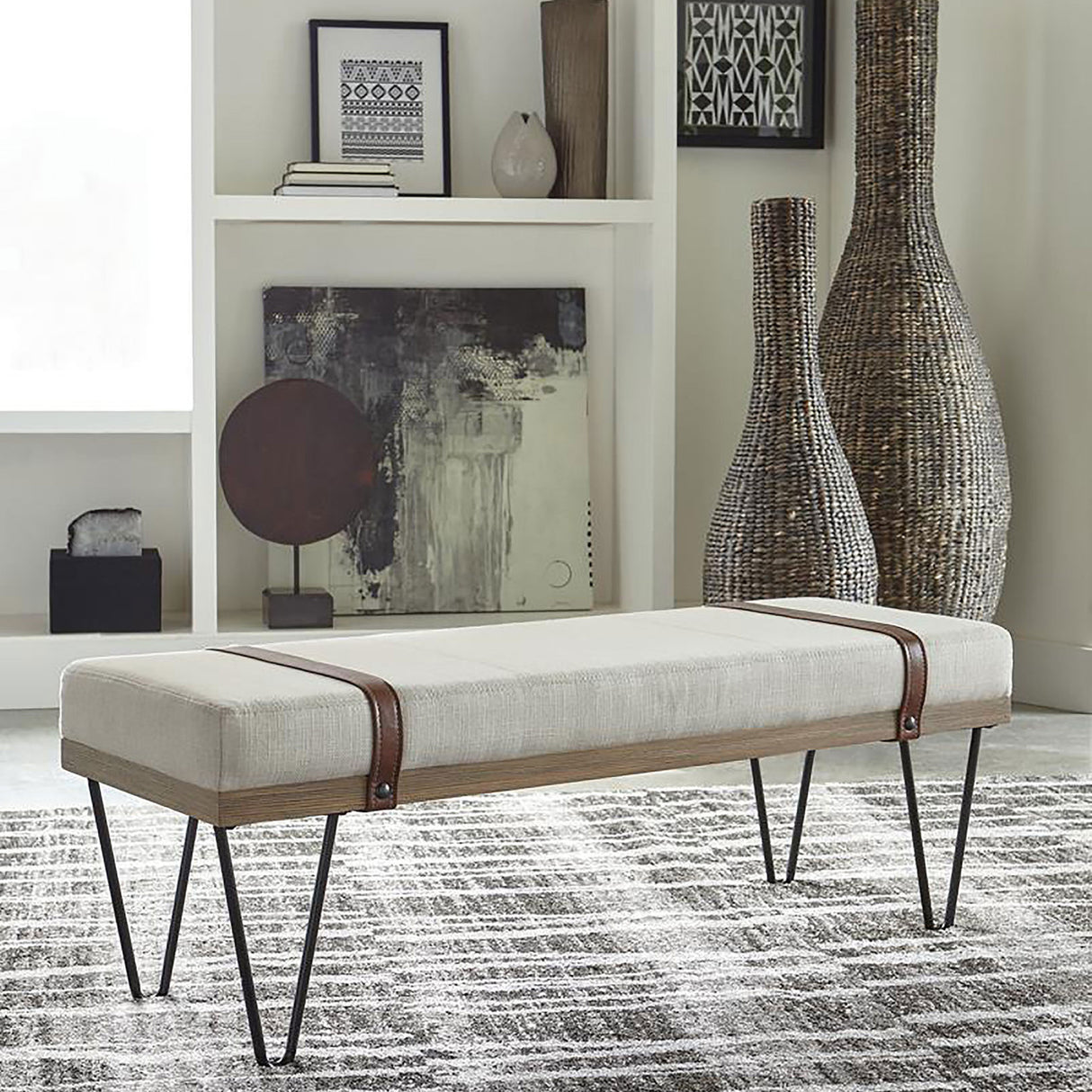 Austin Upholstered Bench Beige and Black