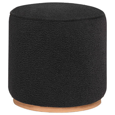 Zena Faux Sheepskin Upholstered Round Ottoman Black