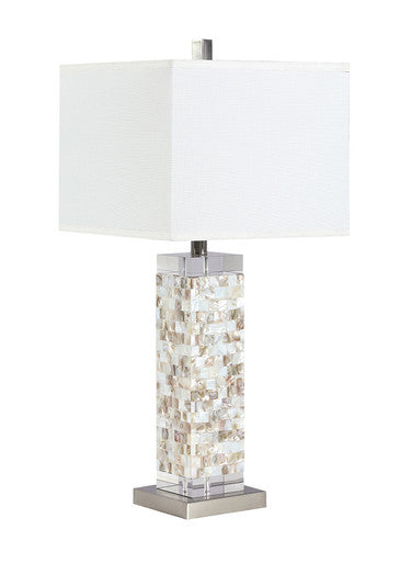 Capiz Square Shade Table Lamp with Crystal Base White and Silver