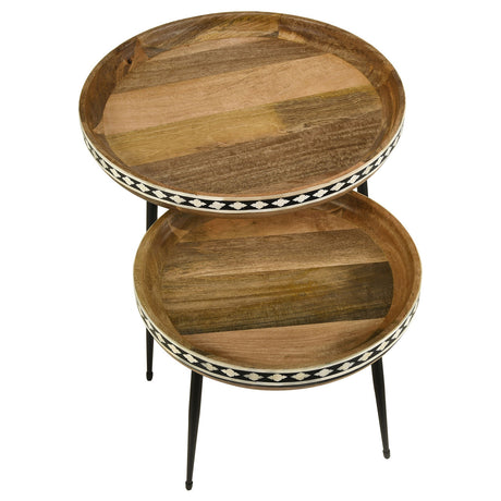 Ollie 2-piece Round Nesting Table Natural and Black