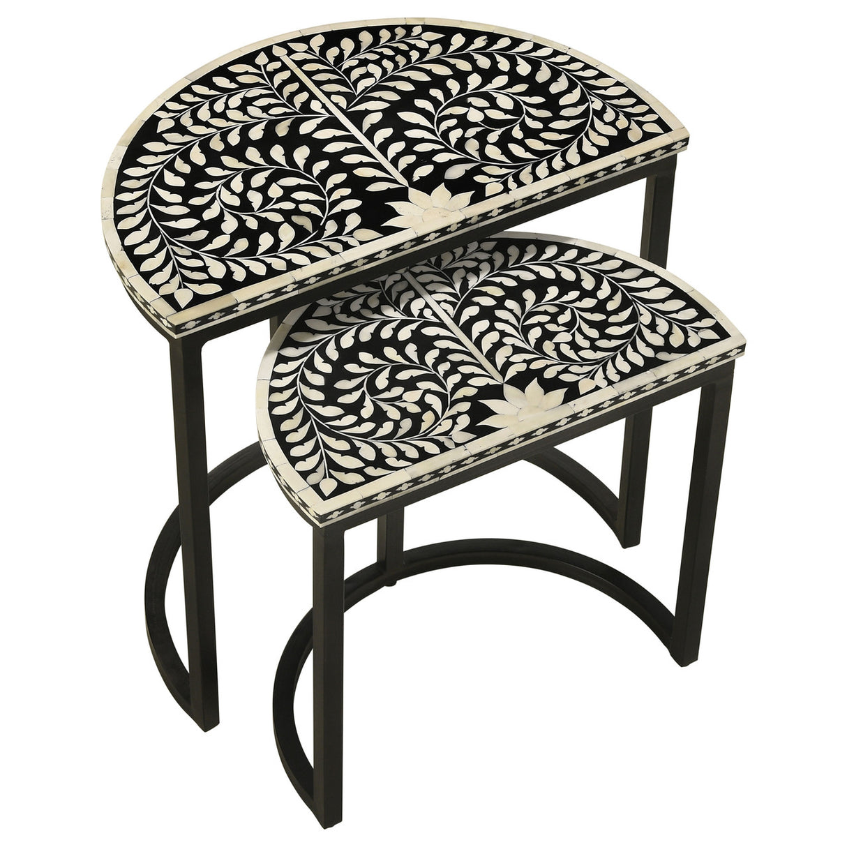 Zakiya 2-piece Demilune Nesting Table Black and White