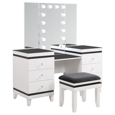 Talei 6-drawer Vanity Set with Hollywood Lighting Black and White