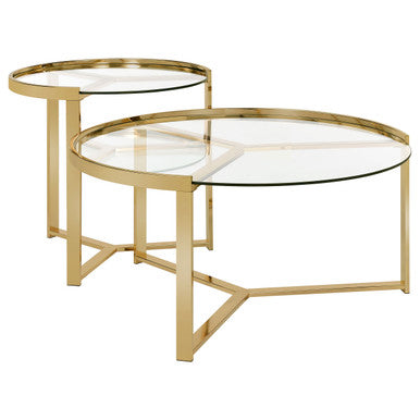 Delia 2-piece Round Nesting Table Clear and Gold