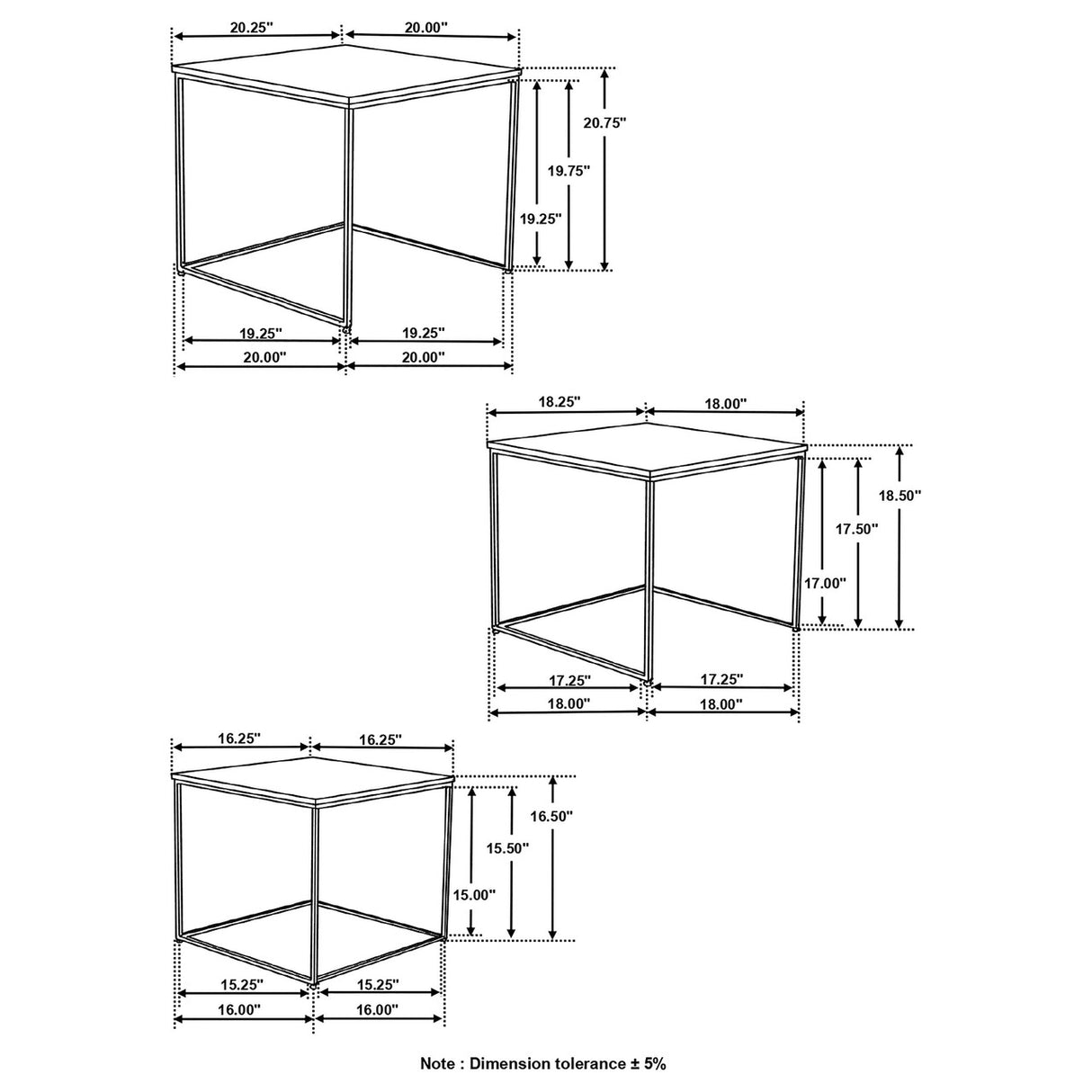 Belcourt 3-piece Square Nesting Tables Natural and Black