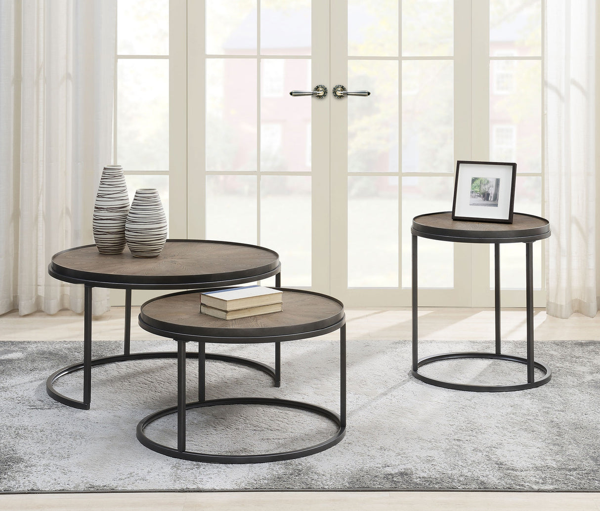 Rodrigo 2-piece Round Nesting Tables Weathered Elm