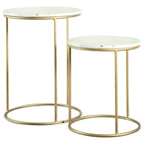 Vivienne 2-piece Round Marble Top Nesting Tables White and Gold