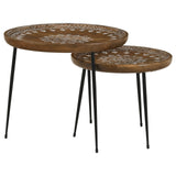 Nuala 2-piece Round Nesting Table with Tripod Tapered Legs Honey and Black