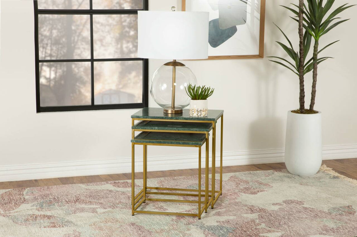 Medora 3-piece Nesting Table with Marble Top (Green)