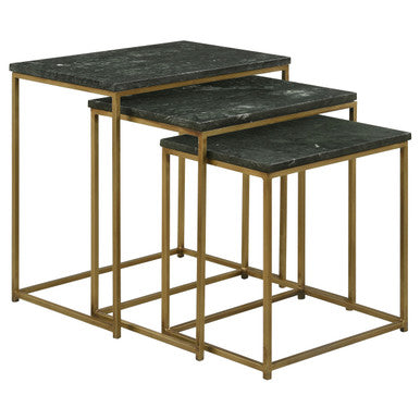 Medora 3-piece Nesting Table with Marble Top (Green)