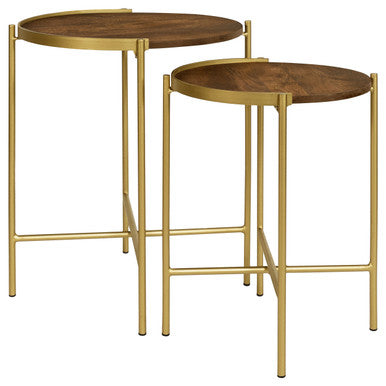 Malka 2-piece Round Nesting Table Dark Brown and Gold