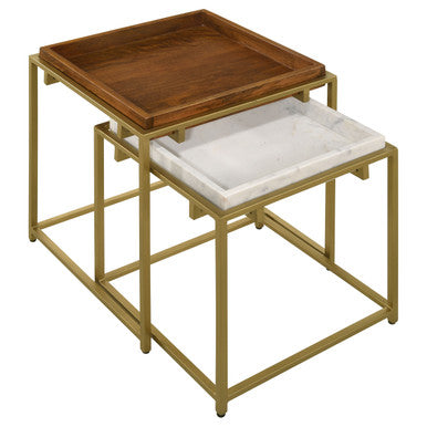 Bolden 2-Piece Square Nesting Table With Recessed Top Gold