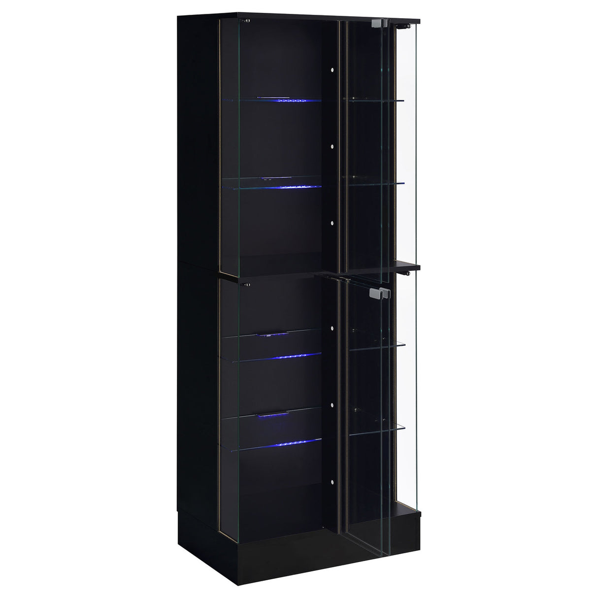 Cabra Display Case Curio Cabinet with Glass Shelves and LED Lighting Black High Gloss