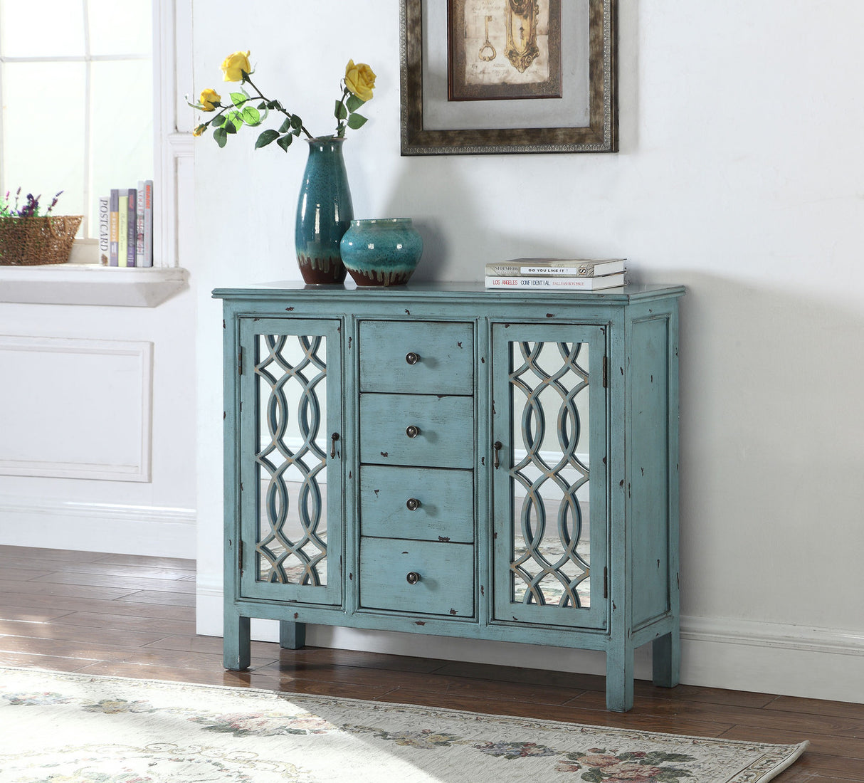 Rue 4-drawer Accent Cabinet Antique Blue