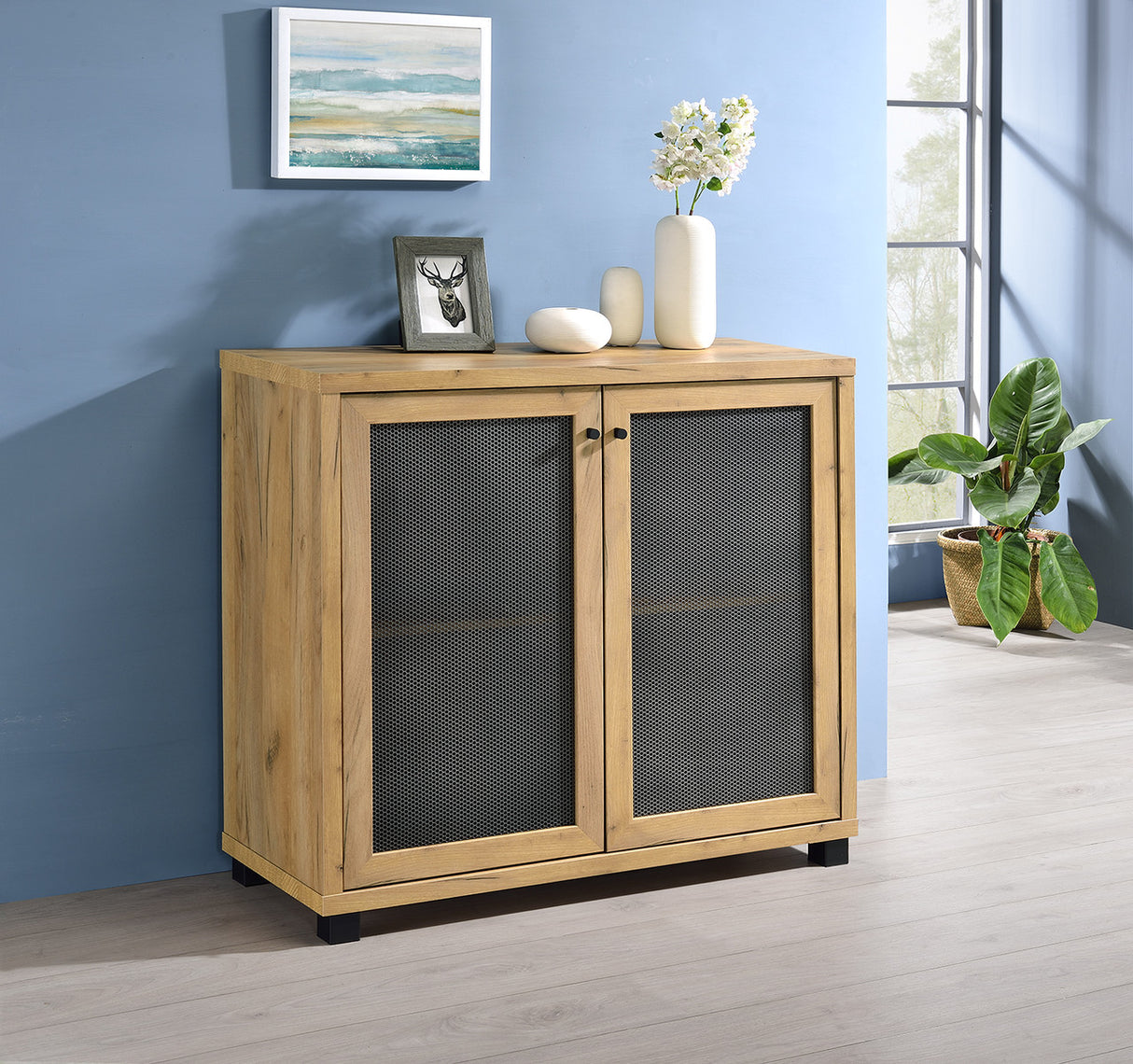 Mchale Accent Cabinet with Two Mesh Doors Golden Oak