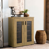 Bristol Metal Mesh Door Accent Cabinet Golden Oak