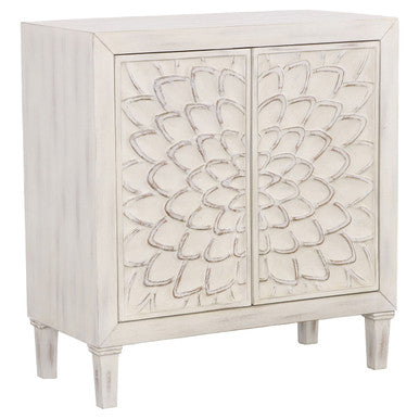 Clarkia Accent Cabinet with Floral Carved Door White