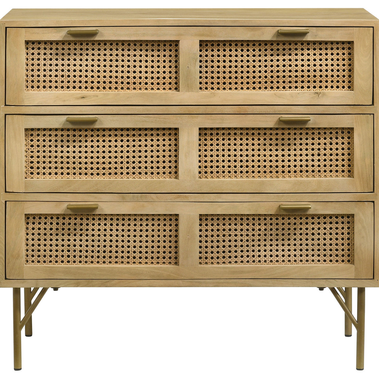 Zamora 3-drawer Accent Cabinet Natural and Antique Brass