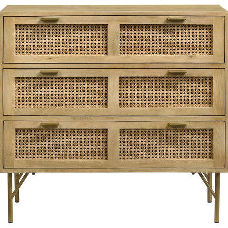 Zamora 3-drawer Accent Cabinet Natural and Antique Brass