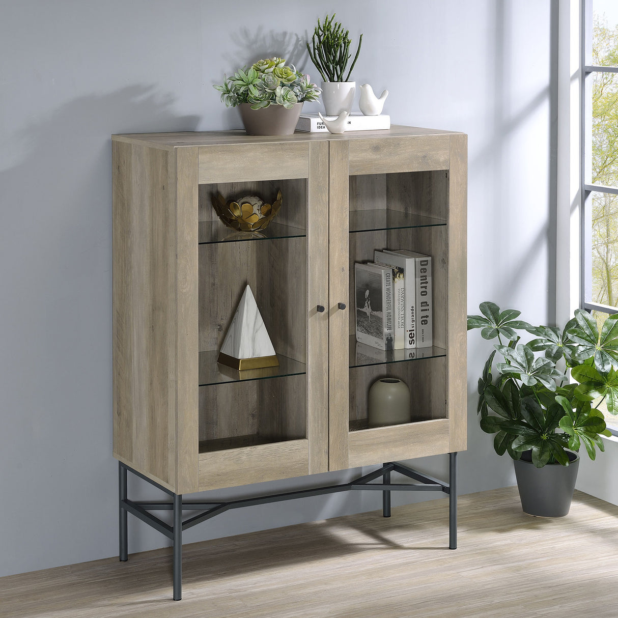 Bonilla 2-door Accent Cabinet with Glass Shelves (Brown)