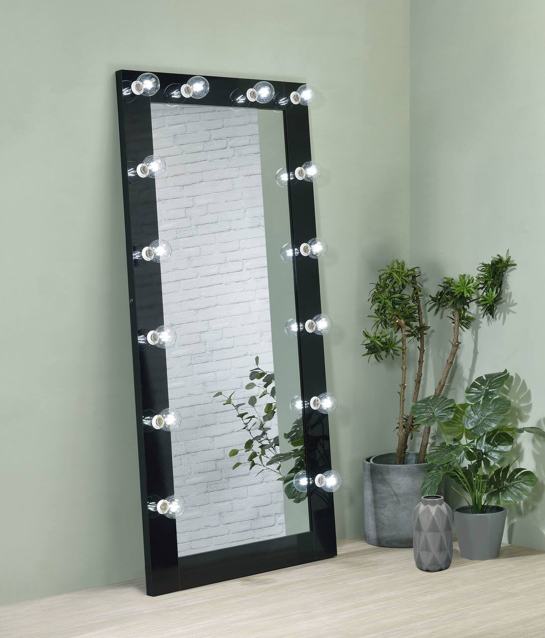 Zayan Full Length Floor Mirror With Lighting Black High Gloss