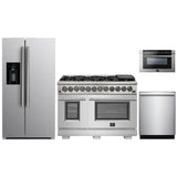 Forno 4-Piece Pro Appliance Package - 48" Dual Fuel Range, 36" Refrigerator with Water Dispenser, Microwave Drawer, & 3-Rack Dishwasher in Stainless Steel