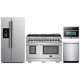 Forno 4-Piece Pro Appliance Package - 48" Dual Fuel Range, 36" Refrigerator with Water Dispenser, Microwave Oven, & 3-Rack Dishwasher in Stainless Steel