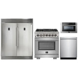 Forno 4-Piece Pro Appliance Package - 30" Dual Fuel Range, 36" Refrigerator with Water Dispenser, Microwave Drawer, & 3-Rack Dishwasher in Stainless Steel