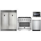 Forno 4-Piece Pro Appliance Package - 36" Gas Range, 56" Pro-Style Refrigerator, Microwave Drawer, & 3-Rack Dishwasher in Stainless Steel