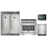 Forno 4-Piece Pro Appliance Package - 36" Dual Fuel Range, 36" Refrigerator with Water Dispenser, Microwave Oven, & 3-Rack Dishwasher in Stainless Steel