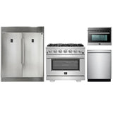 Forno 4-Piece Pro Appliance Package - 36" Gas Range, 56" Pro-Style Refrigerator, Microwave Oven, & 3-Rack Dishwasher in Stainless Steel