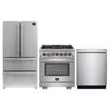 Forno 3-Piece Pro Appliance Package - 30" Dual Fuel Range, French Door Refrigerator, and Dishwasher in Stainless Steel