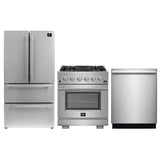 Forno 3-Piece Pro Appliance Package - 30" Gas Range, French Door Refrigerator, and Dishwasher in Stainless Steel