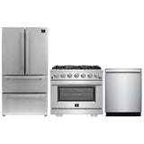 Forno 3-Piece Pro Appliance Package - 36" Gas Range, French Door Refrigerator, and Dishwasher in Stainless Steel