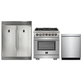 Forno 3-Piece Pro Appliance Package - 30" Dual Fuel Range, Pro-Style Refrigerator, and Dishwasher in Stainless Steel