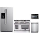 Forno 4-Piece Appliance Package - 48" Dual Fuel Range, 36" Refrigerator with Water Dispenser, Microwave Drawer, & 3-Rack Dishwasher in Stainless Steel