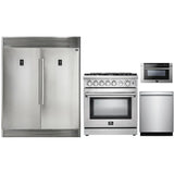 Forno 4-Piece Appliance Package - 30" Gas Range, 56" Pro-Style Refrigerator, Microwave Drawer, & 3-Rack Dishwasher in Stainless Steel