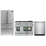 Forno 3-Piece Appliance Package - 48" Gas Range, French Door Refrigerator, and Dishwasher in Stainless Steel