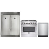 Forno 3-Piece Appliance Package - 36" Dual Fuel Range, Pro-Style Refrigerator, and Dishwasher in Stainless Steel