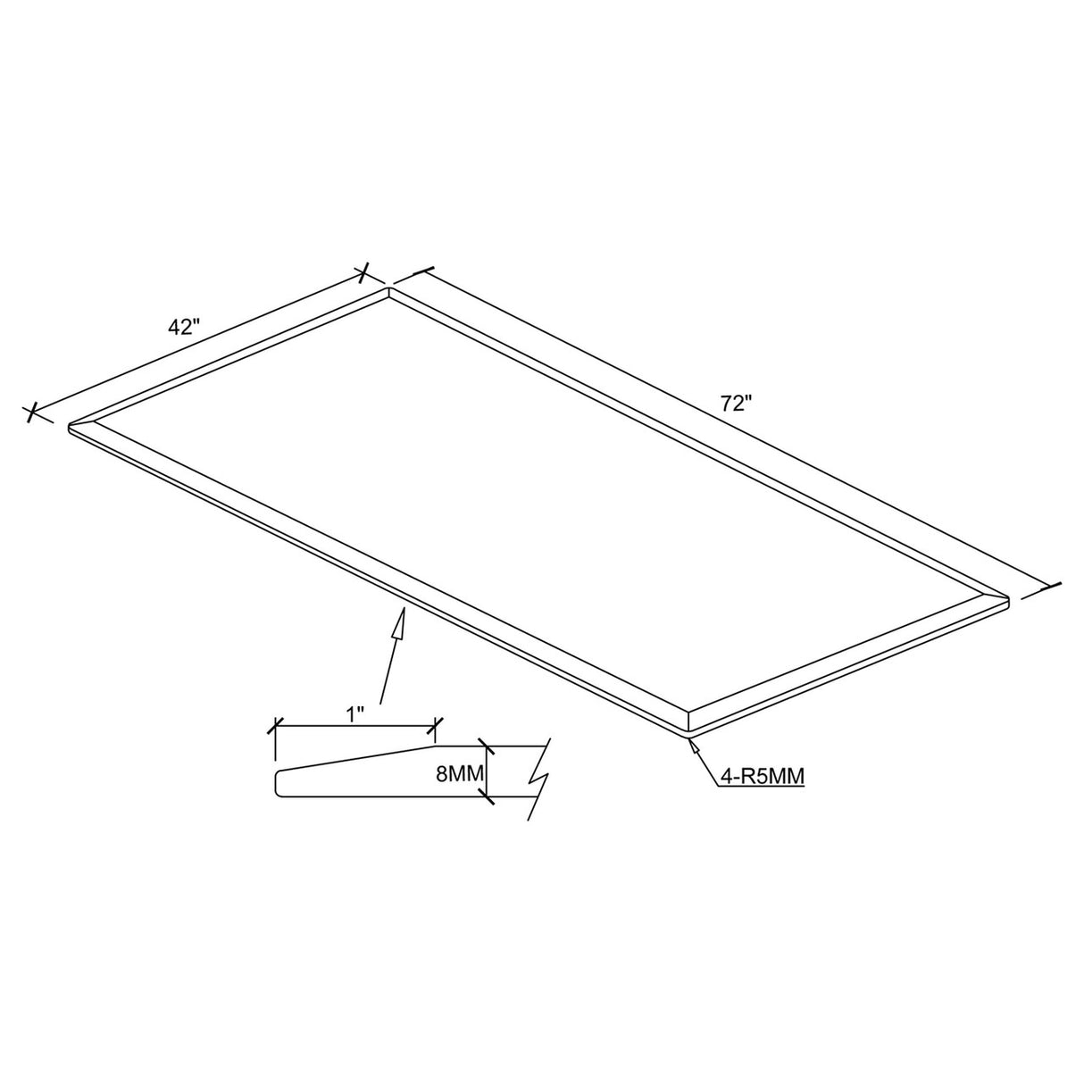 72x42" 8mm Rectangular Glass Table Top Clear