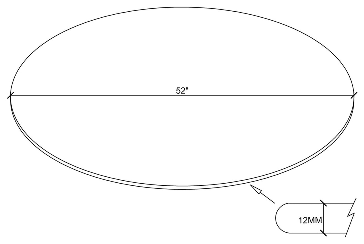 52" 12mm Round Glass Table Top Clear