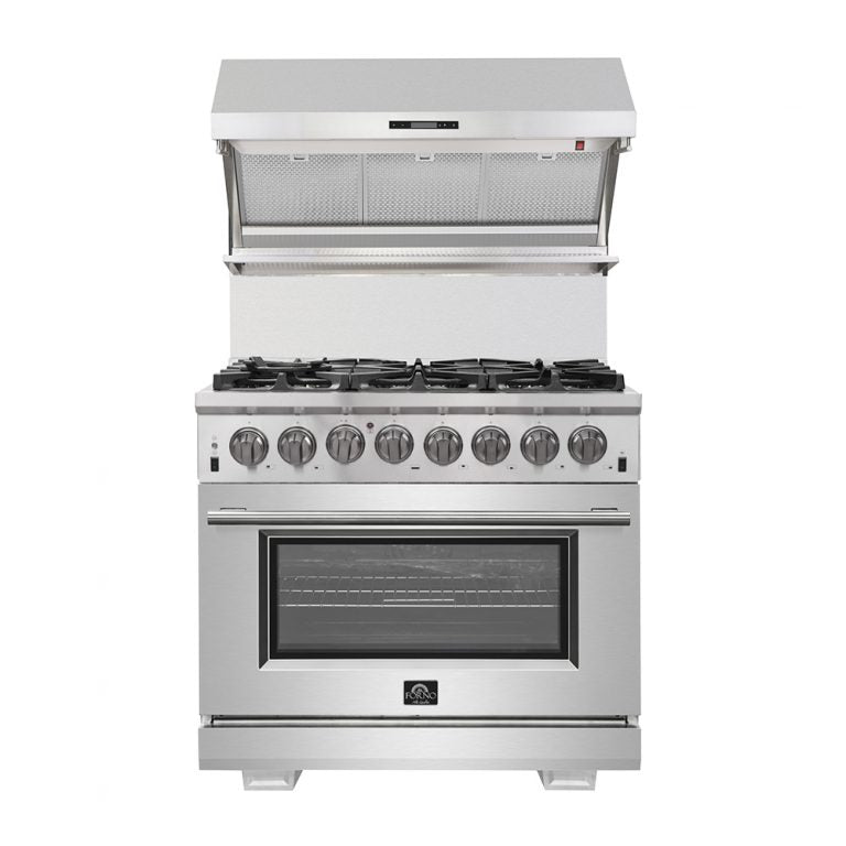 Forno 36" Capriasca Dual Fuel Range - Gas Cooktop with 240v Electric Oven - 6 Burners, Convection Oven and 120,000 BTUs - FFSGS6187-36