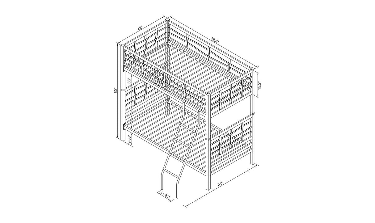 Coaster Crystal Two Twin Bunk Bed with Rustic Finish