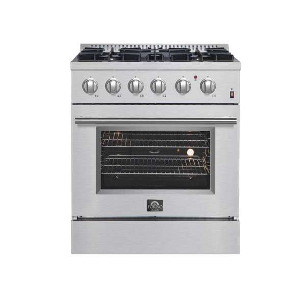 Forno Marco 30-inch Dual Fuel Range Stainless Steel, 4 Sealed Burners - 37,000 BTU, 4.32 cu.ft. True Convection Oven - FFSGS6197-30