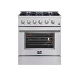 Forno Marco 30-inch Dual Fuel Range Stainless Steel, 4 Sealed Burners - 37,000 BTU, 4.32 cu.ft. True Convection Oven - FFSGS6197-30