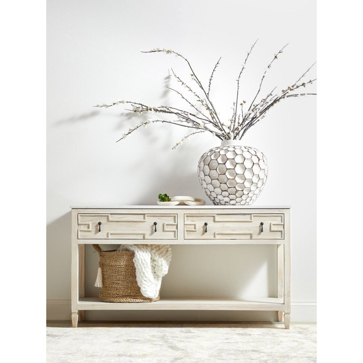 Essentials For Living Bella Antique Emerie 2-Drawer Entry Console 8016.WW-PNE/WHTQ